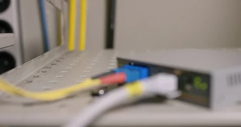 Backside of old cable modem with flickering lights Video stock 104158116