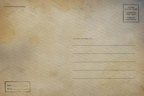 Backside of old postcard with dirty stains Stock Photos
