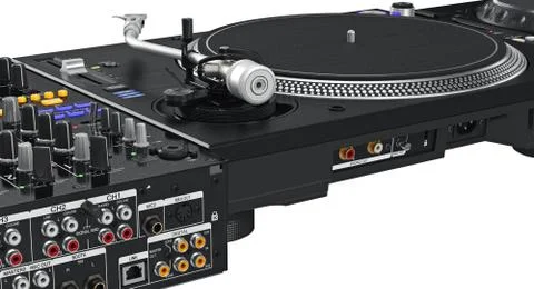 Backside panel turntable vinyl player, close view 스톡 일러스트