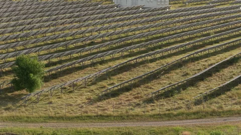 Backside Structure Of Diagonal Solar Panels Revealing A Large Industrial St.. Stock Footage 338993990