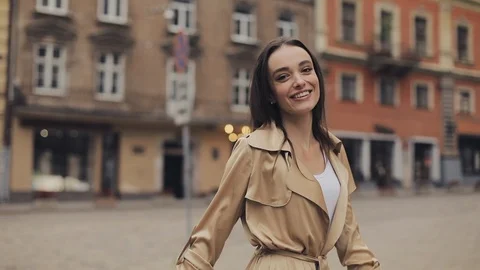 Backside Tracking Footage of Beautiful Young Girl Walking Down the Street Stock Footage 123305268