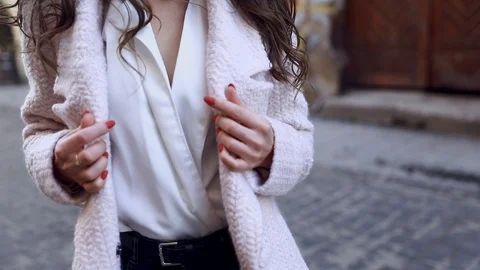 Backside Tracking Footage of Beautiful Young Girl Walking Down the Street Turnin Stock Footage 123652025