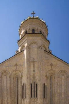 Backside of Tsminda Sameba Cathedral Stock Photos