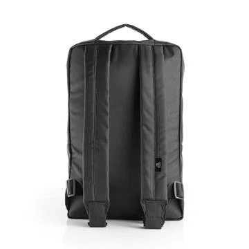 Backside view of black casual backpack on white background. Stock Photos