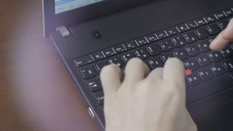 Backside View Person Works Hard on Laptop Stock Footage 73120527