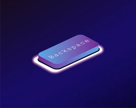 Backspace. Covered with a neon backlit keyboard button. Software development  스톡 일러스트