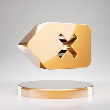 Backspace icon. Yellow Gold Backspace symbol on golden podium. Stock-Illustration