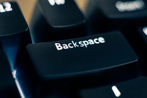 Backspace Key Close-up on Backlit Keyboard. Stock Photos