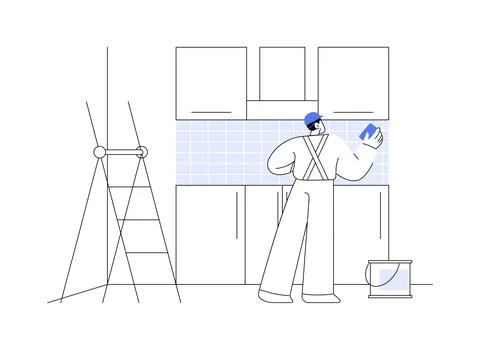 Backsplash installation abstract concept vector illustration. Stock Illustration