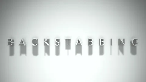 Backstabbing  3D title animation white text on a white background Stock Footage 299635654