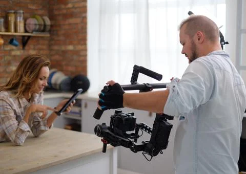Backstage of camera man working during footage Stock Photos