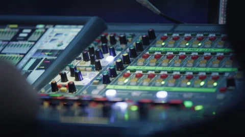 Backstage control room. Control panel with multiple buttons and switches Stock Footage 254958246