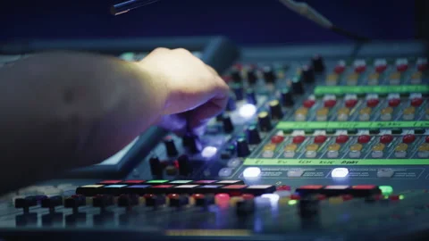 Backstage control room. Control panel with multiple buttons and switches Stock Footage 254958332