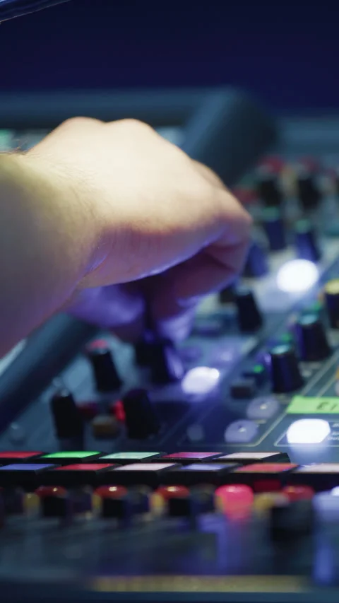 Backstage control room. Control panel with multiple buttons and switches Stock Footage 254958341