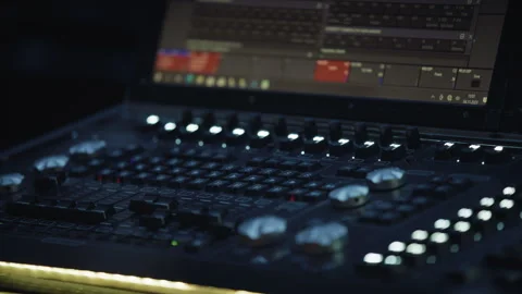 Backstage control room. Control panel with multiple buttons and switches Stock Footage 254958408