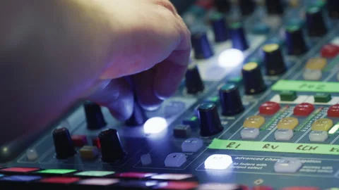 Backstage control room. Control panel with multiple buttons and switches Stock Footage 254958862