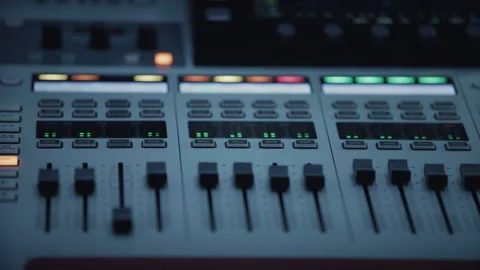 Backstage control room. Control panel with multiple buttons and switches Stock Footage 254958944