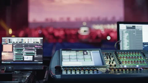 Backstage control room. Control panel with multiple buttons and switches Stock Footage 254959127