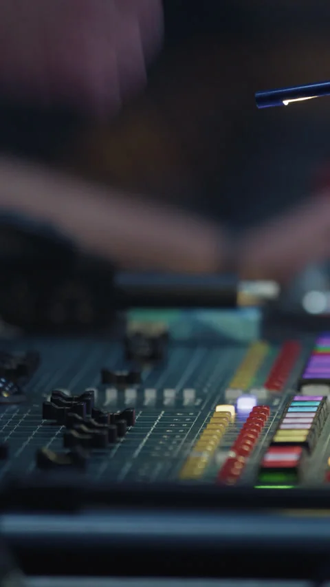 Backstage control room. Control panel with multiple buttons and switches Stock Footage 254959528