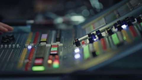 Backstage control room. Control panel with multiple buttons and switches Stock Footage 254959616