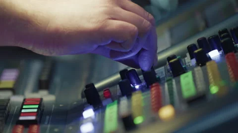 Backstage control room. Control panel with multiple buttons and switches Stock Footage 254959736