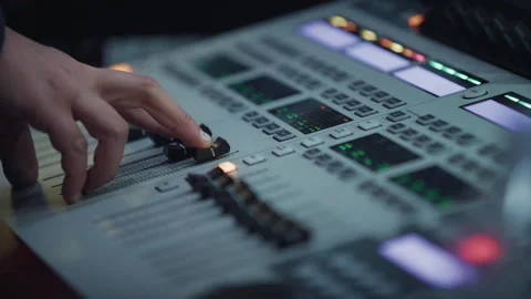 Backstage control room. Control panel with multiple buttons and switches Stock Footage 254959760