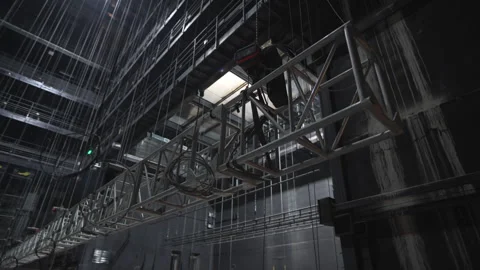 Backstage filled with trusses creates technical atmosphere Видео 316097871