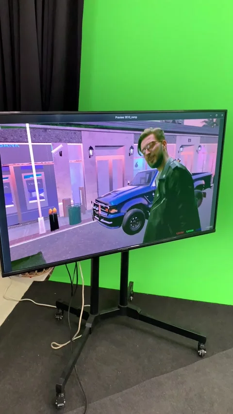 Backstage from the filming of the project in a chromakey studio Video stock 233489022