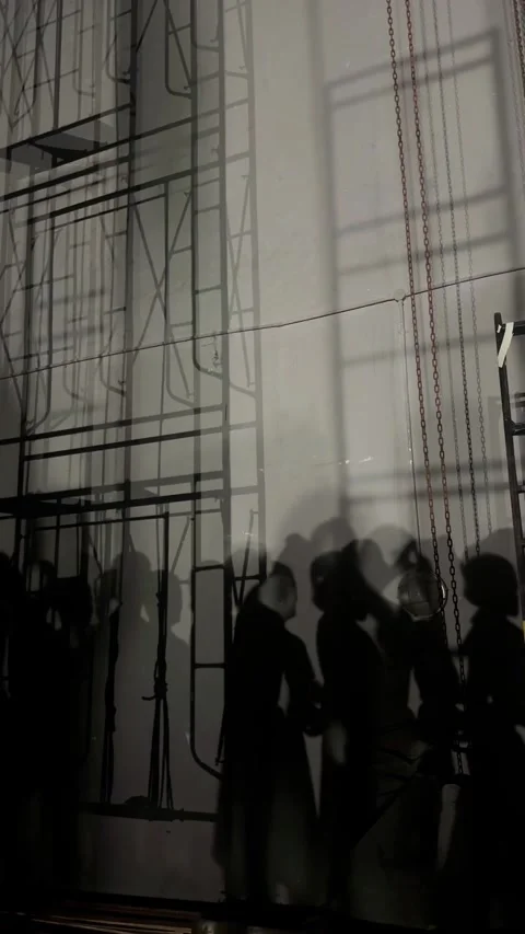 Backstage Performer Shadows Moving Among Theater Equipment Видео 346377186