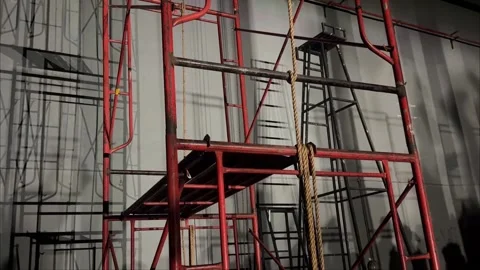 Backstage Theater Scaffolding With Dramatic Moving Shadows Видео 346478858