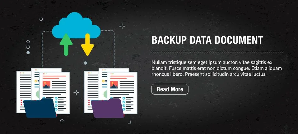 Backup data document, banner internet with icons in vector. Stock Illustration