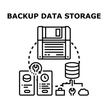Backup data storage process with maintenance and recovery Illustrazione stock