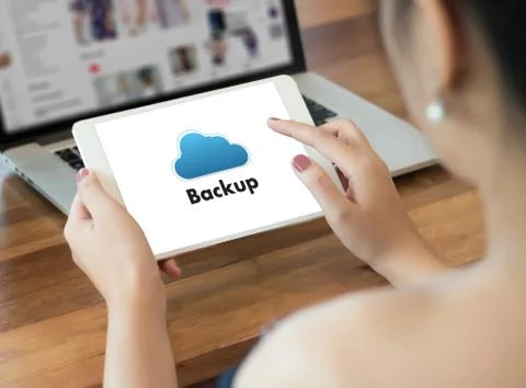 Backup Download copies of data, Computing Digital Data transferring Foto stock