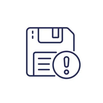 Backup error, warning line icon with a floppy disk Illustrazione stock