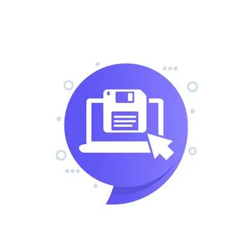 Backup, floppy disk icon with laptop, vector Illustrazione stock