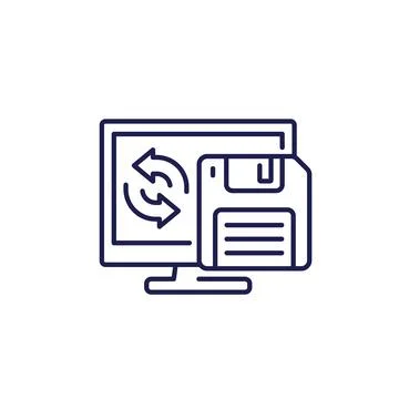 Backup icon with a floppy disk, line vector Stock Illustration