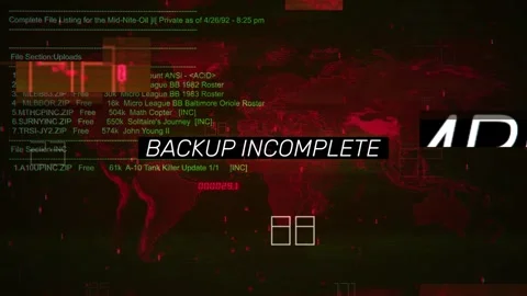 Backup Incomplete Warning Text on hacking background screen Stock Footage 317041791