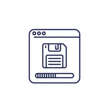 Backup or copy files line icon with a floppy disk Stock Illustration
