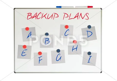 Backup plans on papers on a whiteboard Stock Illustration