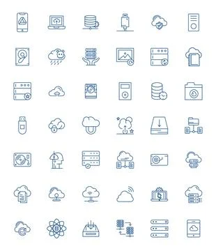 Backup Premium Vector Bundle with 42 128x128 Grid Fitted Bold Line Icons Stock Illustration