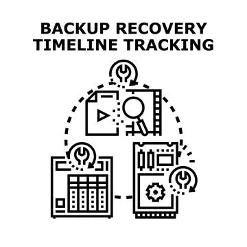 Backup recovery timeline tracking data system concept Stock Illustration