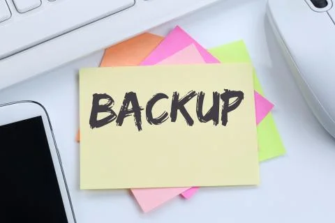 Backup save data on computer technology desk Stock Photos