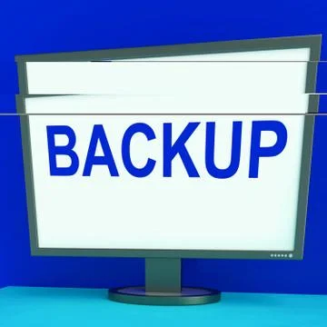 Backup screen shows archiving back up and storage Stock Illustration