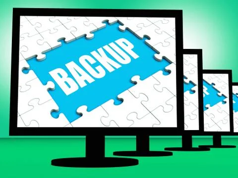 Backup screen shows data archiving back up and storage Stock Illustration