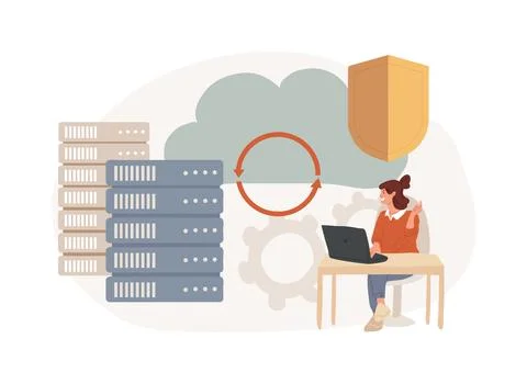 Backup server isolated concept vector illustration. Illustrazione stock