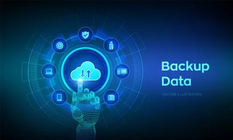 Backup Storage Data. Business data online cloud backup. Internet Technology B 库存插图