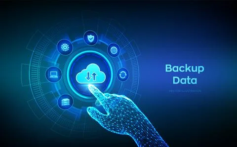Backup Storage Data. Business data online cloud backup. Internet Technology.. Stock Illustration