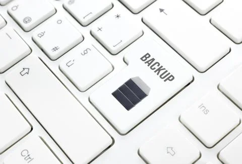 Backup storage technology concept. hard disk button or key on white keyboard Stock Illustration