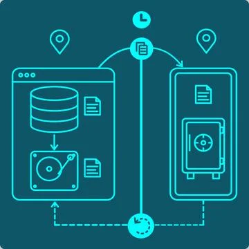 Backup Strategy Icon – 3-2-1 Offsite Backup and Data Restore Vector Stock Illustration