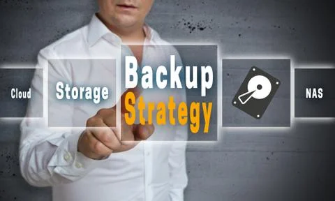 Backup Strategy touchscreen concept background Stock Photos